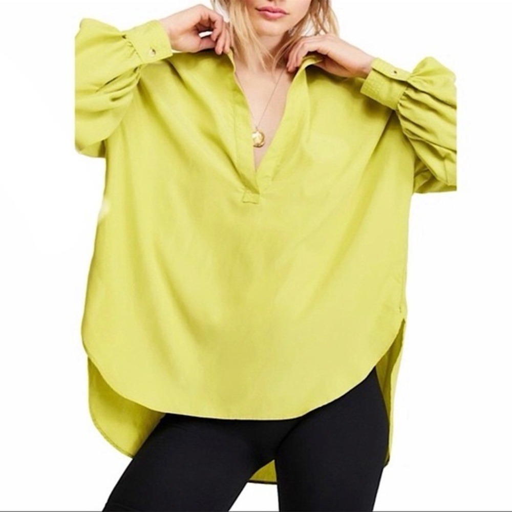 Free People “We The Free” Women's Oversized Lime Green Blouse Shirt sz Large